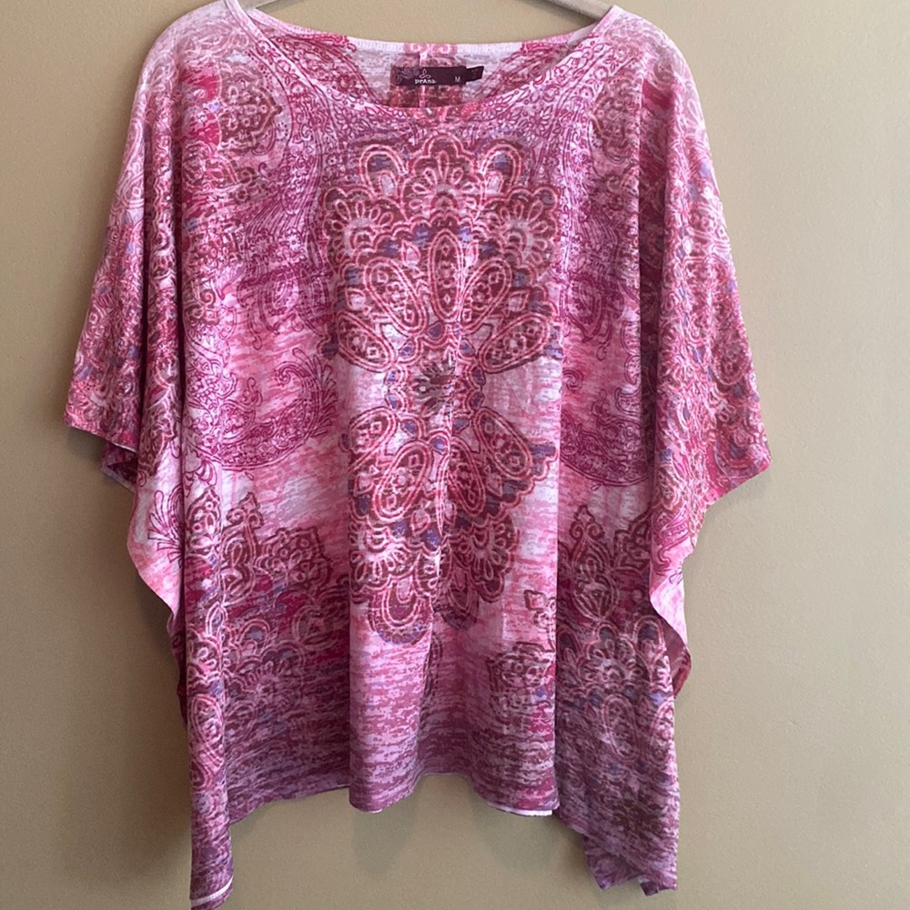 Prana Paradise Burnout Jersey Flutter sleeve dip dye Cotton blend Poncho Top